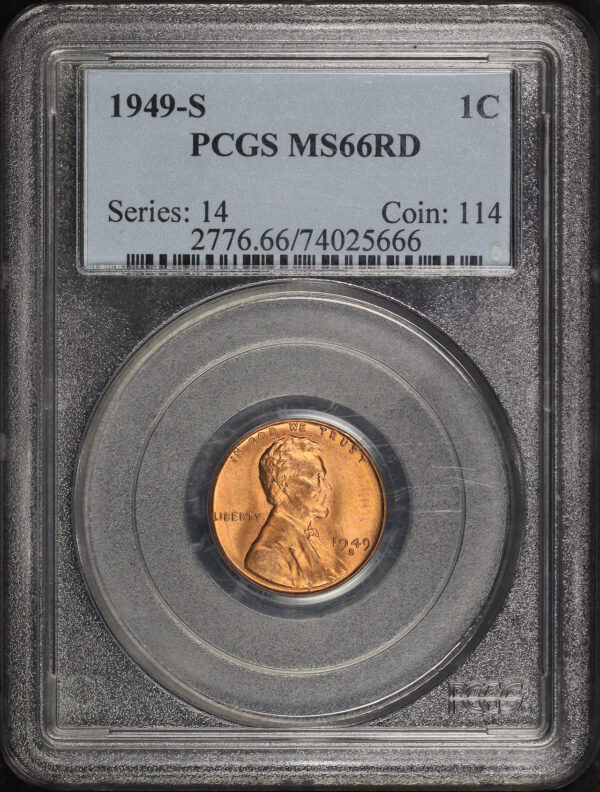 Obverse of this 1949-S Lincoln Cent Wheat Reverse PCGS MS-66 RD
