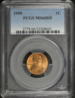 Obverse of this 1950 Lincoln Cent Wheat Reverse PCGS MS-66 RD