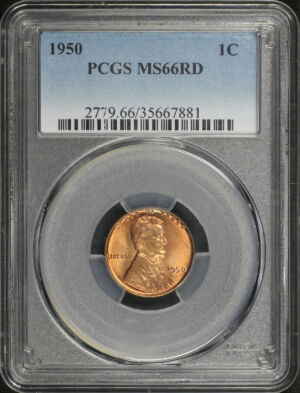 Obverse of this 1950 Lincoln Cent Wheat Reverse PCGS MS-66 RD
