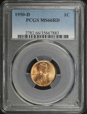 Obverse of this 1950-D Lincoln Cent Wheat Reverse PCGS MS-66 RD