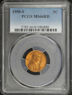 Obverse of this 1950-S Lincoln Cent Wheat Reverse PCGS MS-66 RD