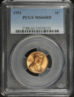 Obverse of this 1951 Lincoln Cent Wheat Reverse PCGS MS-66 RD