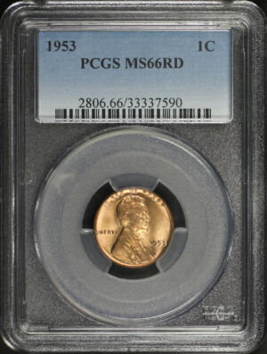 Obverse of this 1953 Lincoln Cent Wheat Reverse PCGS MS-66 RD
