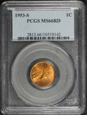 Obverse of this 1953-S Lincoln Cent Wheat Reverse PCGS MS-66 RD