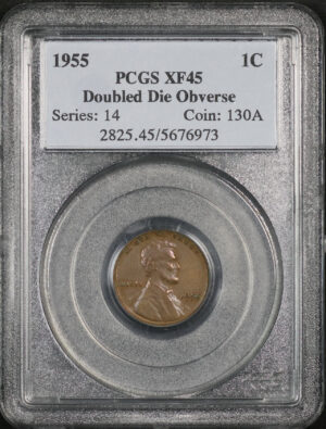 Obverse of this 1955 Lincoln Cent Wheat Reverse Doubled Die Obverse PCGS XF-45 BN