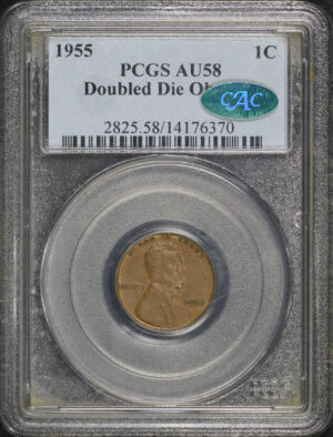 Obverse of this 1955 Lincoln Cent Wheat Reverse Doubled Die Obverse PCGS AU-58 BN CAC