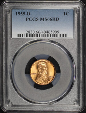 Obverse of this 1955-D Lincoln Cent Wheat Reverse PCGS MS-66 RD