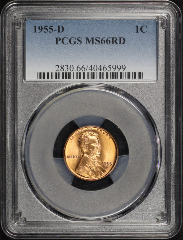 Obverse of this 1955-D Lincoln Cent Wheat Reverse PCGS MS-66 RD