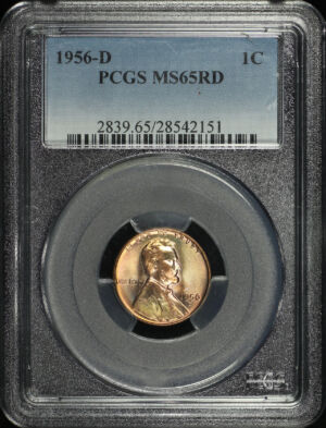 Obverse of this 1956-D Lincoln Cent Wheat Reverse PCGS MS-65 RD
