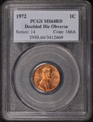 Obverse of this 1972 Lincoln Cent Modern Doubled Die Obverse PCGS MS-64 RD