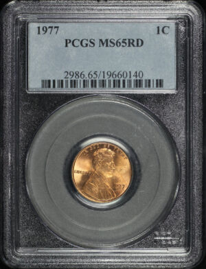 Obverse of this 1977 Lincoln Cent Modern PCGS MS-65 RD