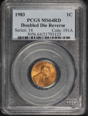 Obverse of this 1983 Lincoln Cent Modern Doubled Die Reverse PCGS MS-64 RD