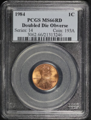 Obverse of this 1984 Lincoln Cent Modern Doubled Die Obverse PCGS MS-66 RD