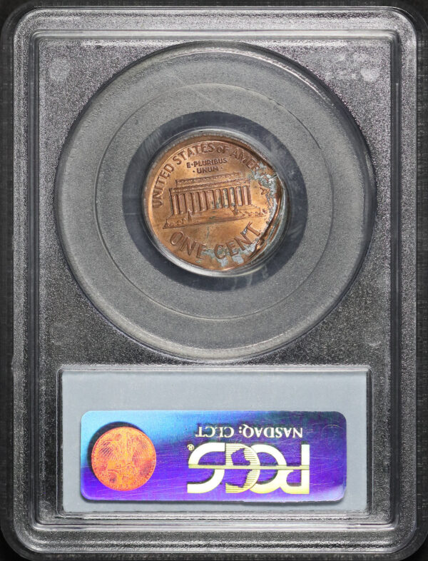 Reverse of this 1998 Lincoln Cent Modern PCGS MS-64 RD Mint Error 35% Brockage & B/S