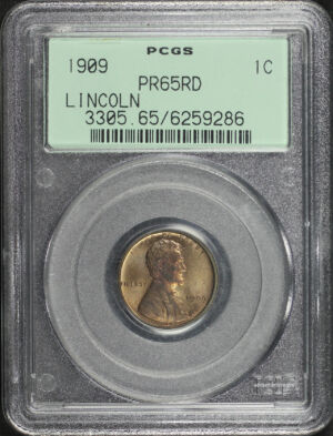 Obverse of this 1909 Lincoln Cent Wheat Reverse PCGS PR-65 RD Old Green Holder