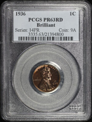 Obverse of this 1936 Lincoln Cent Wheat Reverse Brilliant PCGS PR-63 RD