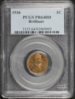 Obverse of this 1936 Lincoln Cent Wheat Reverse Brilliant PCGS PR-64 RD