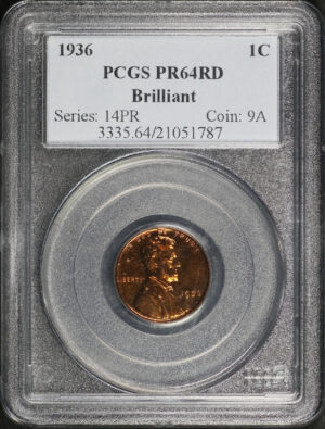 Obverse of this 1936 Lincoln Cent Wheat Reverse Brilliant PCGS PR-64 RD