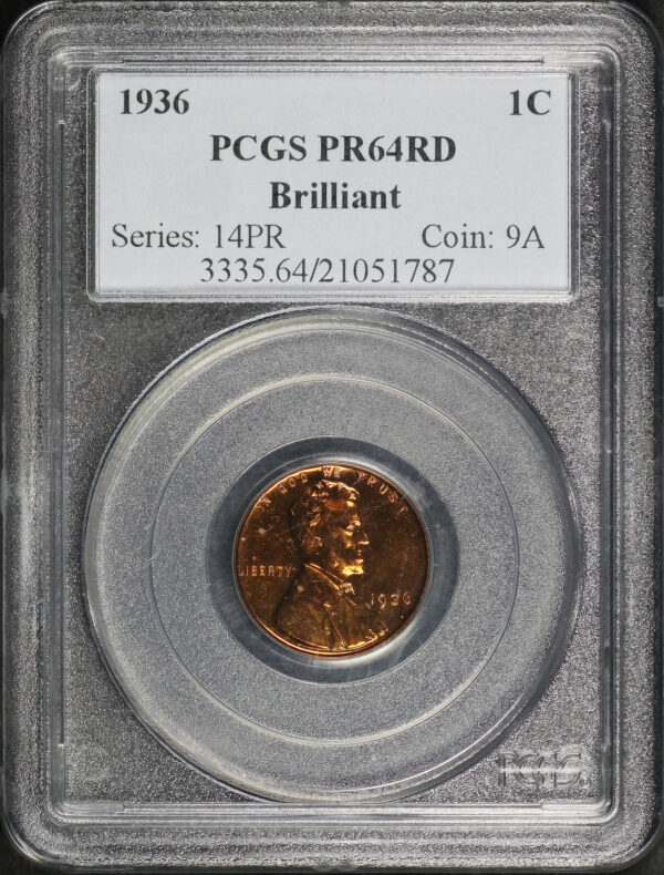 Obverse of this 1936 Lincoln Cent Wheat Reverse Brilliant PCGS PR-64 RD