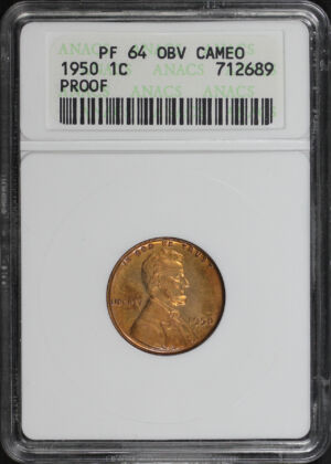Obverse of this 1950 Lincoln Cent Wheat Reverse ANACS PF-64 Cameo