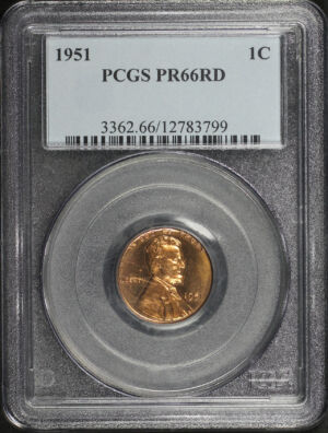 Obverse of this 1951 Lincoln Cent Wheat Reverse PCGS PR-66 RD