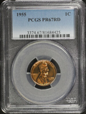 Obverse of this 1955 Lincoln Cent Wheat Reverse PCGS PR-67 RD
