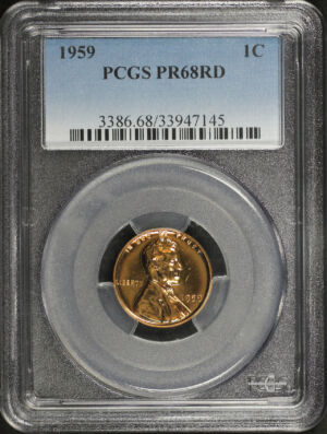 Obverse of this 1959 Lincoln Cent Modern PCGS PR-68 RD