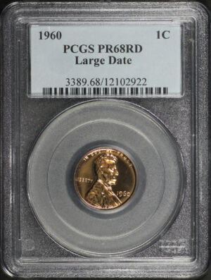 Obverse of this 1960 Lincoln Cent Modern Large Date PCGS PR-68 RD
