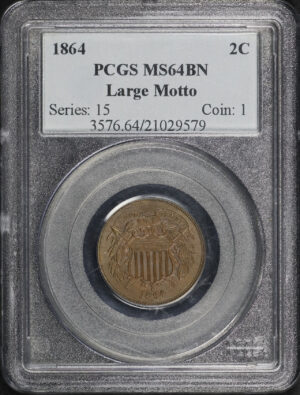 Obverse of this 1864 Large Motto Two Cent PCGS MS-64 BN