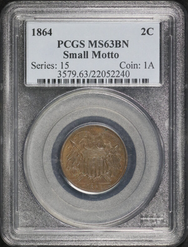 Obverse of this 1864 Two Cent Small Motto PCGS MS-63 BN