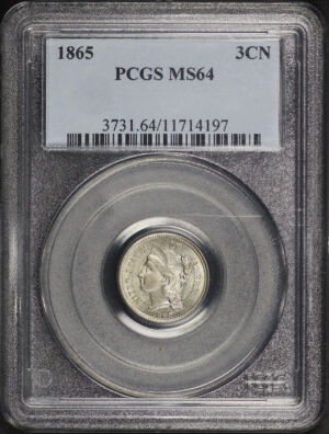 Obverse of this 1865 Three Cent Nickel PCGS MS-64