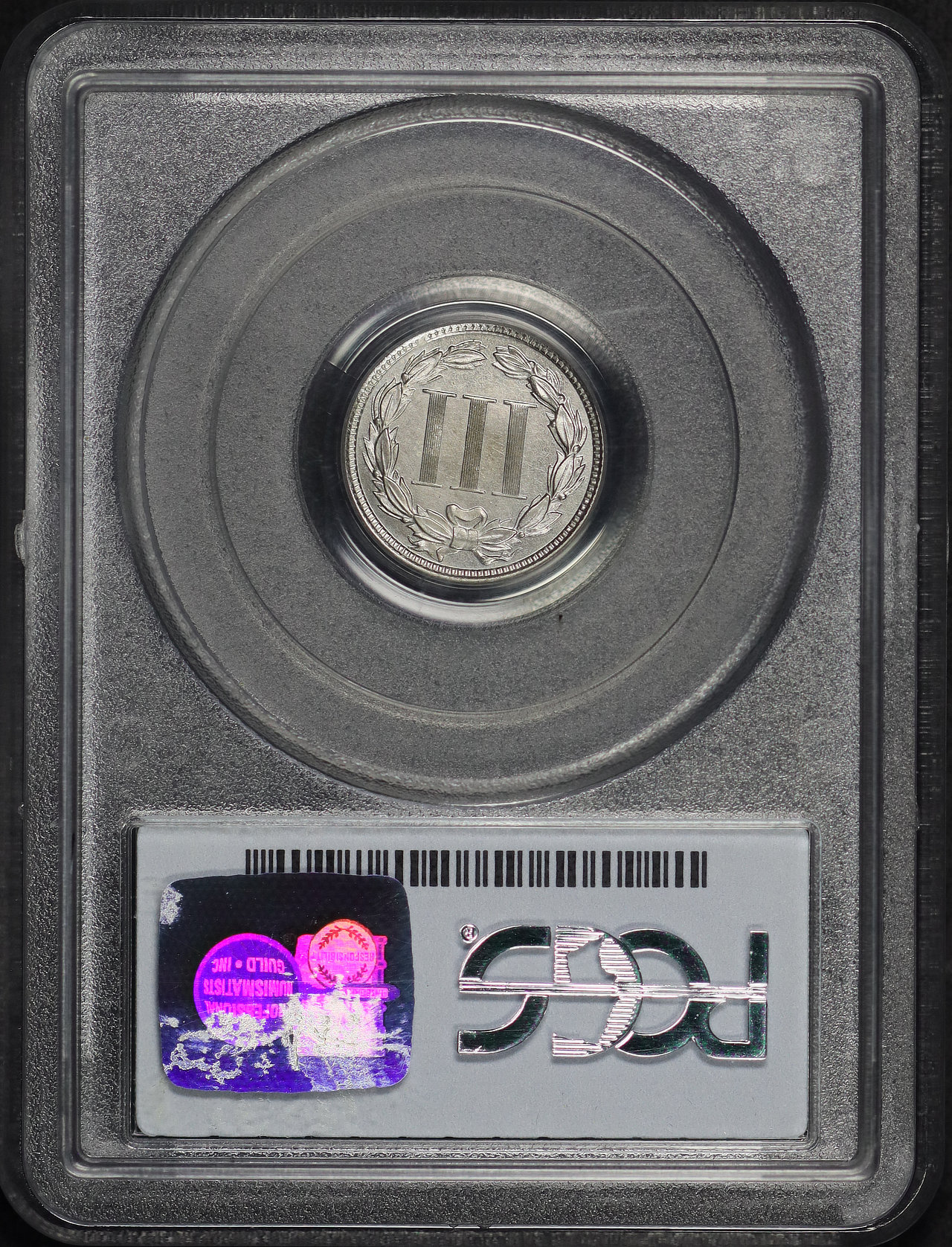 Reverse of this 1874 Three Cent Nickel PCGS PR-64 Garrett