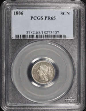 Obverse of this 1886 Three Cent Nickel PCGS PR-65