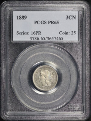 Obverse of this 1889 Three Cent Nickel PCGS PR-65