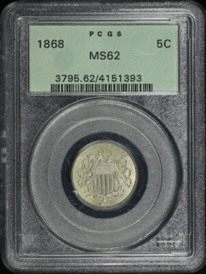 Obverse of this 1872 Shield Nickel PCGS MS-62 Old Green Holder