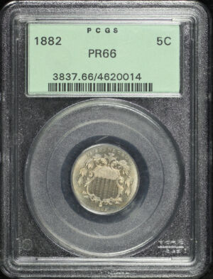 Obverse of this 1882 Shield Nickel PCGS PR-66 Old Green Holder