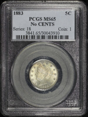 Obverse of this 1883 No CENTS Liberty Nickel PCGS MS-65