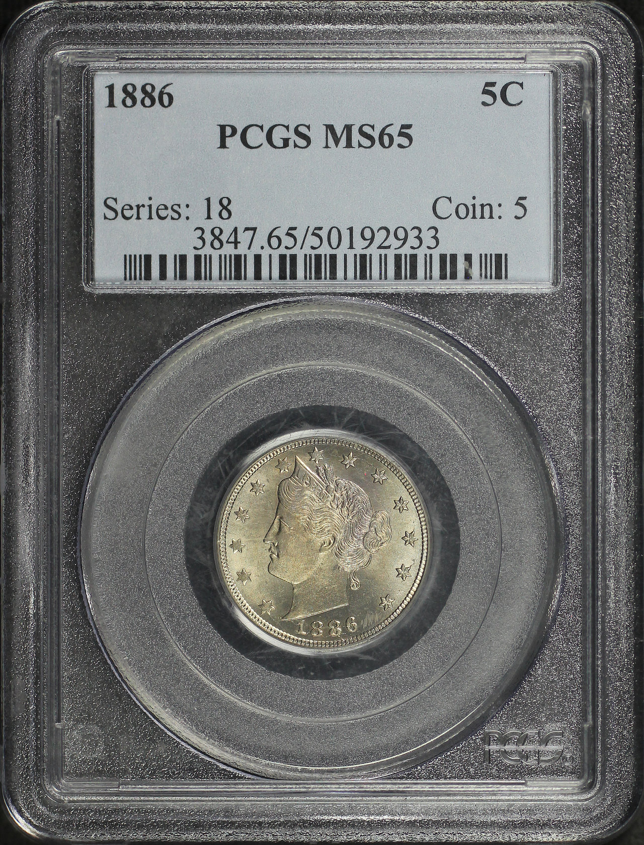Obverse of this 1886 Liberty Nickel PCGS MS-65