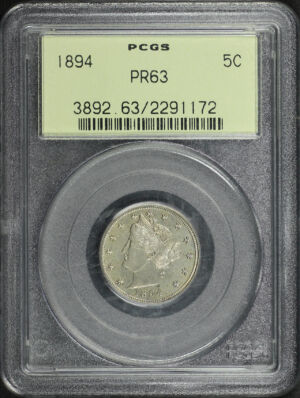 Obverse of this 1894 Liberty Nickel PCGS PR-63 Old Green Holder