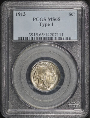 Obverse of this 1913 Buffalo Nickel Type 1 PCGS MS-65