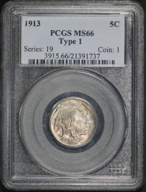 Obverse of this 1913 Buffalo Nickel Type 1 PCGS MS-66