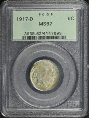 Obverse of this 1917-D Buffalo Nickel PCGS MS-62 Old Green Holder