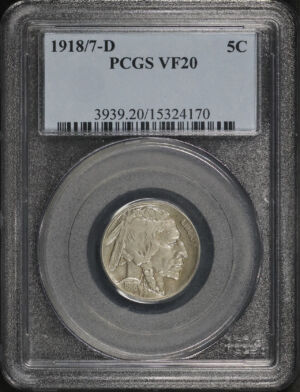 Obverse of this 1918/7-D Buffalo Nickel PCGS VF-20