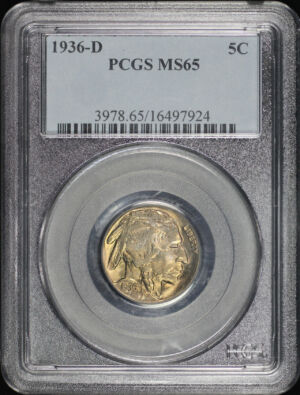 Obverse of this 1936-D Buffalo Nickel PCGS MS-65