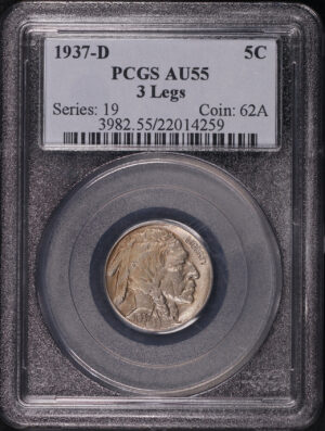 Obverse of this 1937-D 3 Legs Buffalo Nickel PCGS AU-55