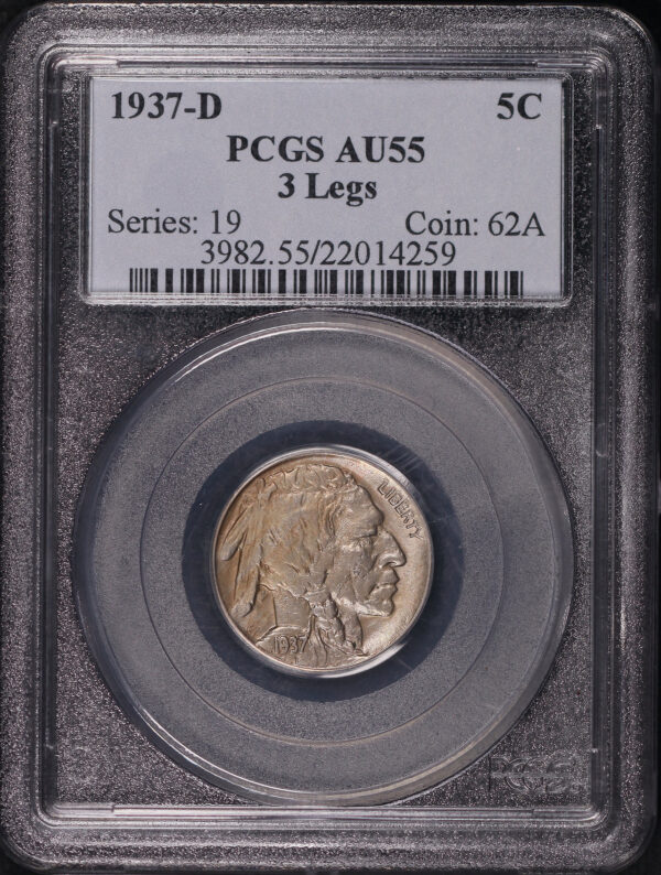Obverse of this 1937-D 3 Legs Buffalo Nickel PCGS AU-55