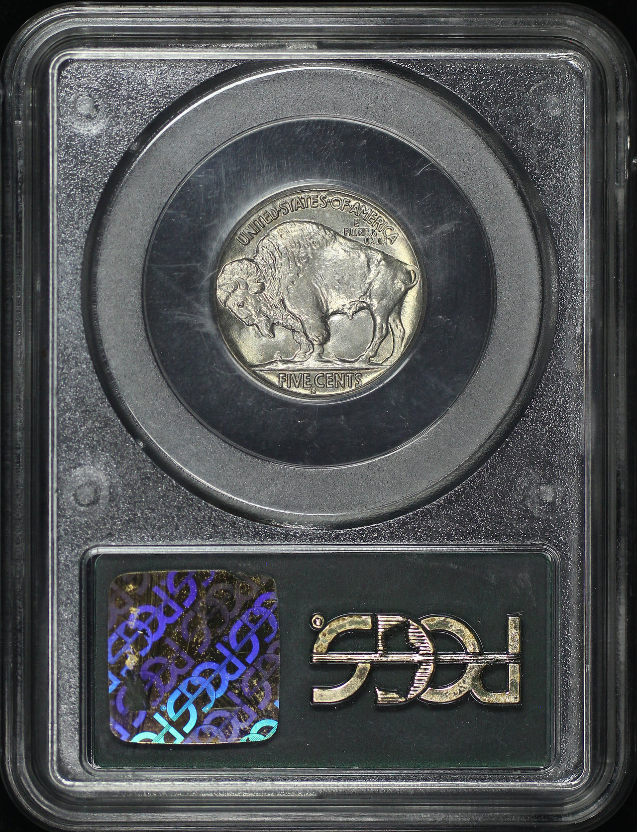 Reverse of this 1937-S Buffalo Nickel PCGS MS-65 Old Green Gasket Holder