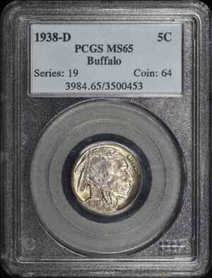 Obverse of this 1938-D Buffalo Nickel PCGS MS-65