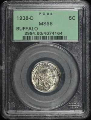 Obverse of this 1938-D Buffalo Nickel PCGS MS-66 Old Green Holder
