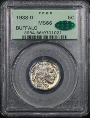 Obverse of this 1938-D Buffalo Nickel PCGS MS-66 CAC Old Green Label 